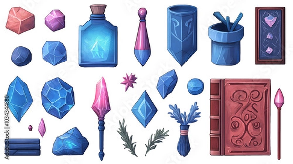 Fototapeta Set of casual game assets on transparent background in flat style