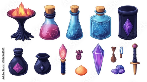 Obraz Set of casual game assets on transparent background in flat style