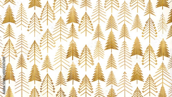 Fototapeta festive decor,  golden christmas trees pattern on white background, for presentation, for design template, party, festive, seminar, banner, flyer, card, for brochure
