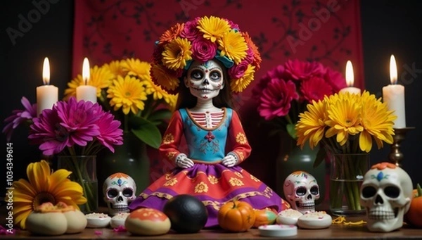 Fototapeta A vibrant and intricate depiction of Day of the Dead imagery Da de los Muertos