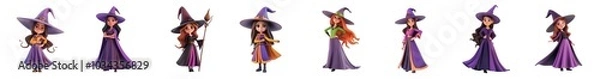 Obraz Powerful magic toxic witch  posing, 3D cartoon illustration, isolated on transparent background, cute animated style, beautiful colors, Generative ai
