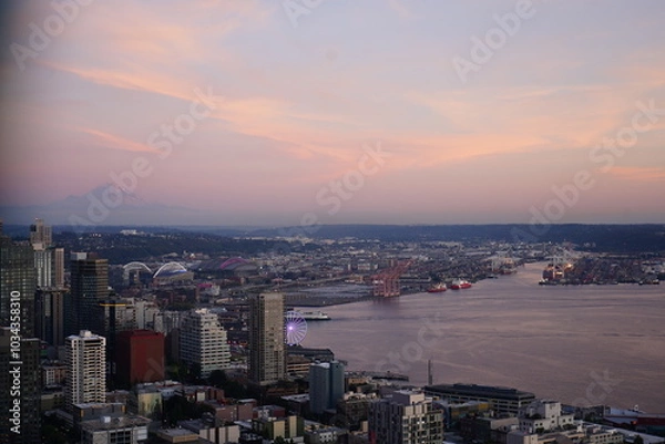 Obraz city skyline at sunset