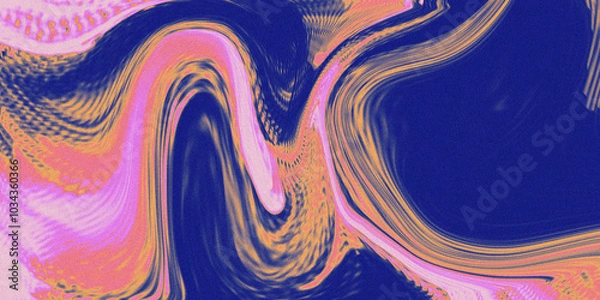 Obraz Vibrant gradient background texture with wavy lines and noise grain. Dynamic abstract texture with fluid stains and swirls. Psychedelic backdrop.