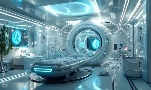 Fototapeta Futuristic medical room with brain scans.