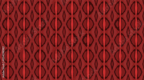 Fototapeta Seamless hand drawn geometric ethnic abstract kaleidoscope pattern. Imperfect geometry. Deep dark maroon red. Complex and detailed tapestry. For fabric print, stationery design, art print, home decor.