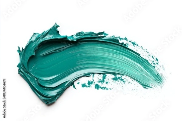 Fototapeta Aqua green paint smear on a white background, featuring a smooth and textured finish with a vibrant, fresh tone