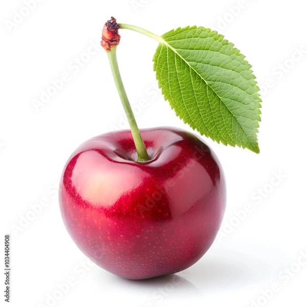 Fototapeta cherry with leaf isolated on white background