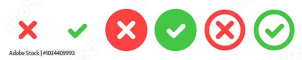 Obraz check mark icon button set. check box icon with right and wrong buttons and yes or no checkmark icons in green tick box and red cross. vector illustration