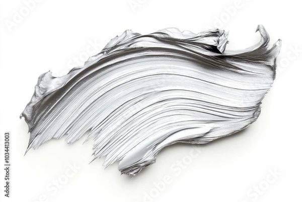 Fototapeta Metallic silver paint stroke on a white background, showcasing a smooth and glossy texture with a sleek, modern look