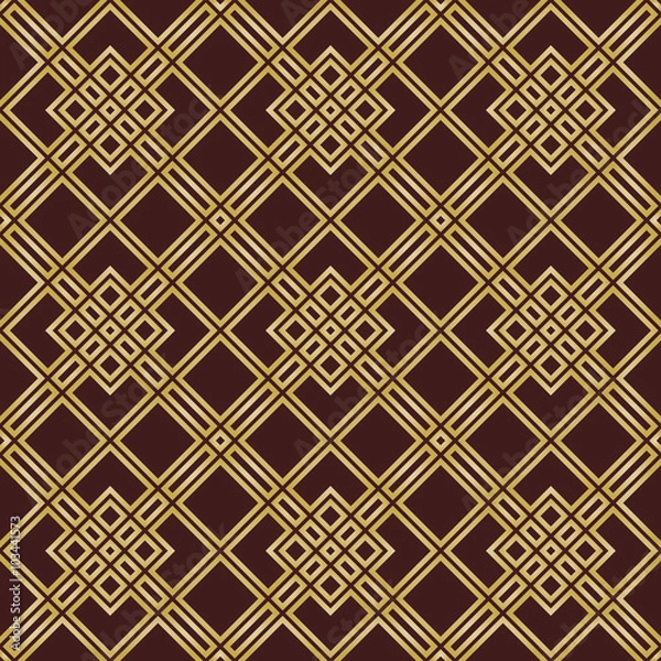 Fototapeta Geometric fine abstract background. Seamless modern pattern with diagonal golden lines and brown background