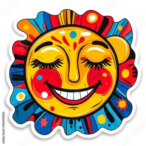 Obraz Colorful Smiling Sun Face in Psychedelic Art