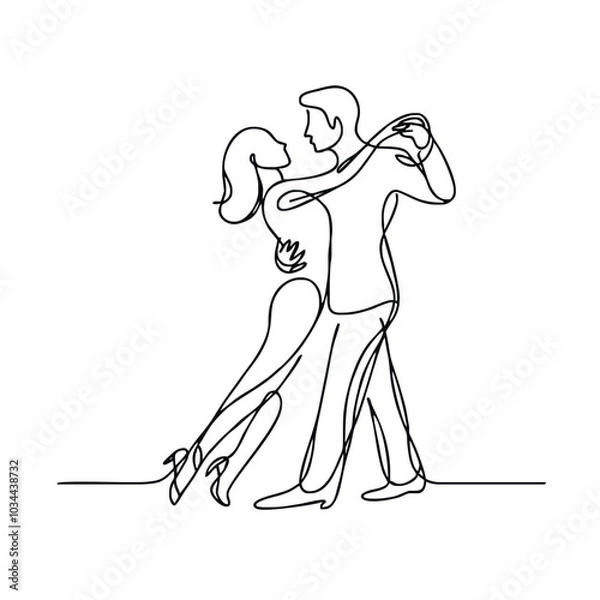 Fototapeta A dancing couple. A male dancer and a female dancer. Icon. Vector drawing. One-line drawing. A simple drawing depicting a continuous line of a tableware item