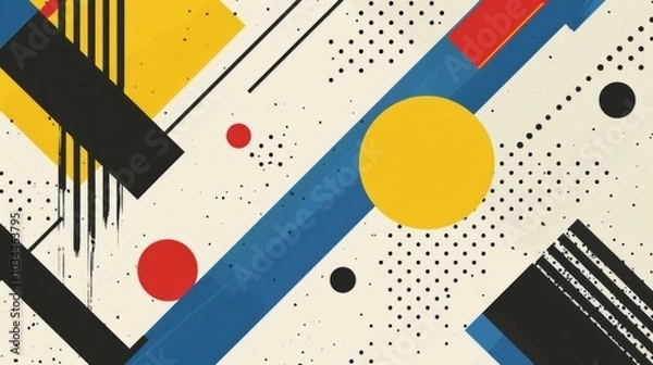 Fototapeta Abstract geometric Bauhaus pattern poster with overlapping shapes and primary colors. Minimalist design. Vector art