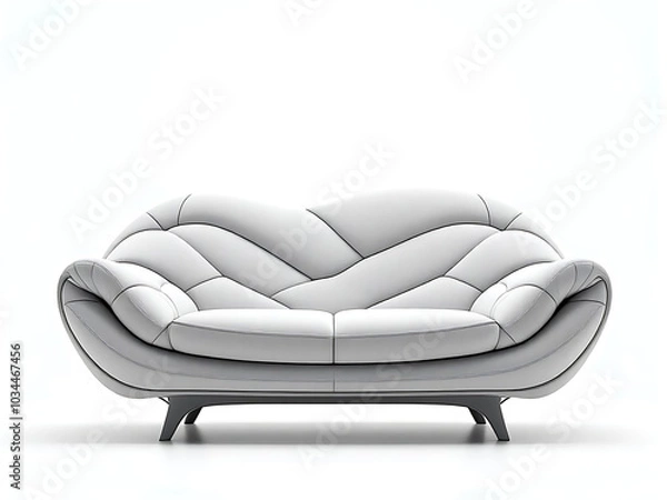 Fototapeta Modern Curved White Sofa with Ergonomic Wave Design and Grey Base Detail
