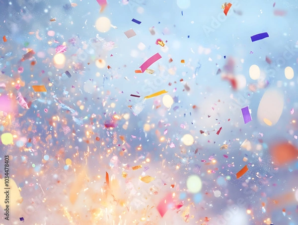 Fototapeta Festive Confetti Explosion with Bokeh Lights Blurred Background Celebration Party Ho