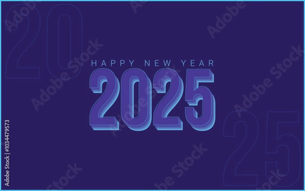 Fototapeta Happy New Year 2025 Purple Background color and Text minimal banner, flyer, poster for celebrations of New Year, Greeting card, cover, websites and social media.