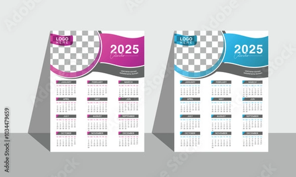 Fototapeta 2025 minimal calendar design  monthly planner  layout template