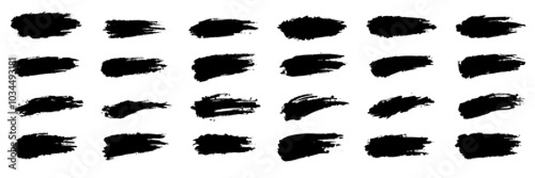 Fototapeta Messy black paint set isolated, vector ink brush strokes stock illustration, grungy lines and splatters with natural flow