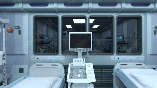 Obraz 宇宙船内の病室　3DCGレンダリング