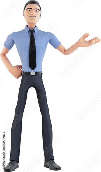 Fototapeta Cartoon businessman pointing with hand on hip