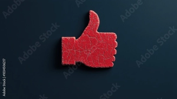 Fototapeta Cracked Red Thumbs Down Icon with Copy Space for Text - Flat Style Negative Feedback Concept