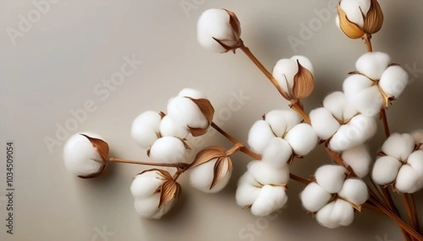 Fototapeta soft cotton bolls with delicate stems on a simple background