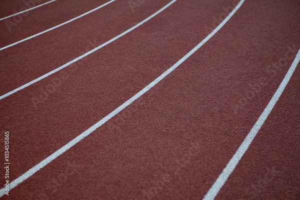 Obraz Red rubber track and field lines, lanes background texture