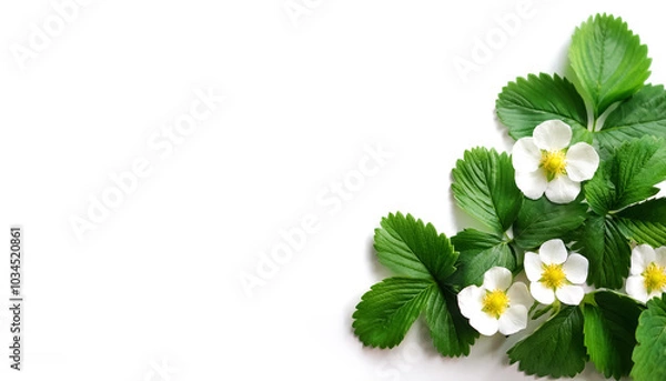 Obraz strawberry leaves pattern on side position provides copy space for text. background concept isolated white