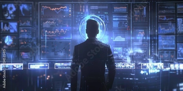 Fototapeta High-tech financial advisor using AI and holographic displays