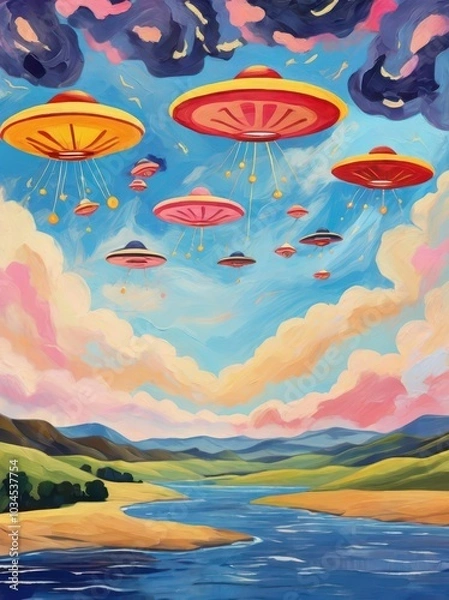 Obraz landscape with rainbow and clouds