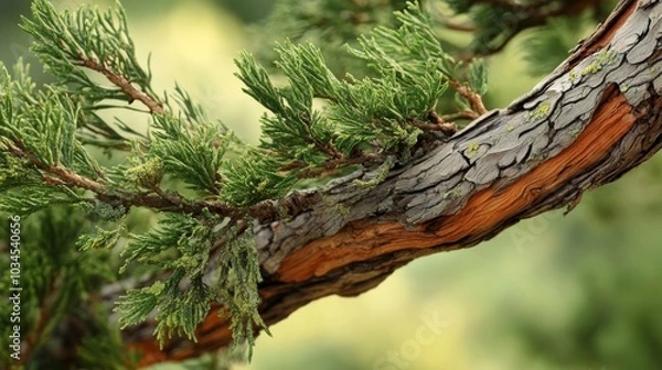 Fototapeta Incense cedar tree Calocedrus decurrens branch.