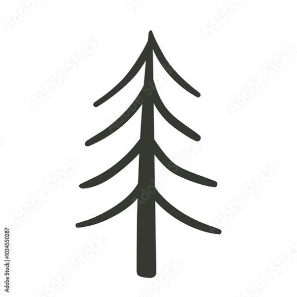 Fototapeta A simple hand-drawn vector Christmas tree. Doodle Christmas tree in minimal style. Christmas and its symbols.