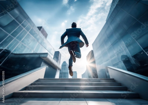 Obraz ビルとジャンプするビジネスマン