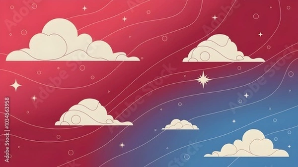 Fototapeta Pastel illustration with swirling patterns and fluffy clouds
