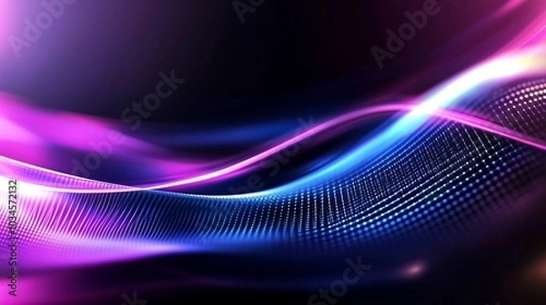 Fototapeta A vibrant abstract image showcasing colorful waves of light in purple, blue, and pink, creating a dynamic, fluid visual effect.