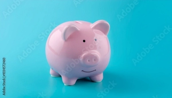 Fototapeta 3D Piggy Bank For Coins Isolated On blue Background. Business and financial concept. 