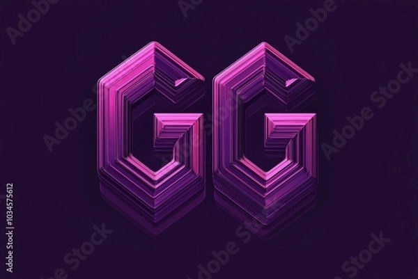 Fototapeta Abstract geometric design featuring layered purple and pink letters in a striking three-dimensional style
