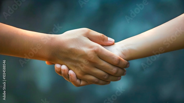 Fototapeta Two People Shaking Hands in a Serene and Harmonious Natural Fibers Style