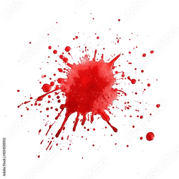 Fototapeta Red blood or paint splash or stain on transparent background. Halloween, murder and horror concept. Red ink splash, splatter and stain.	