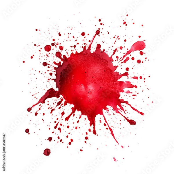 Obraz Red blood or paint splash or stain on transparent background. Halloween, murder and horror concept. Red ink splash, splatter and stain.	