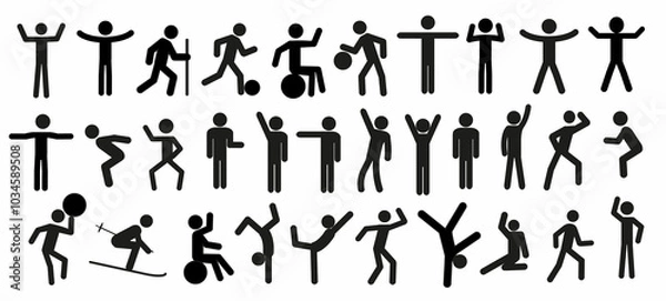 Fototapeta a set of pictograms of human figures in different poses, a stick man in various positions, playing sports. healthy lifestyle