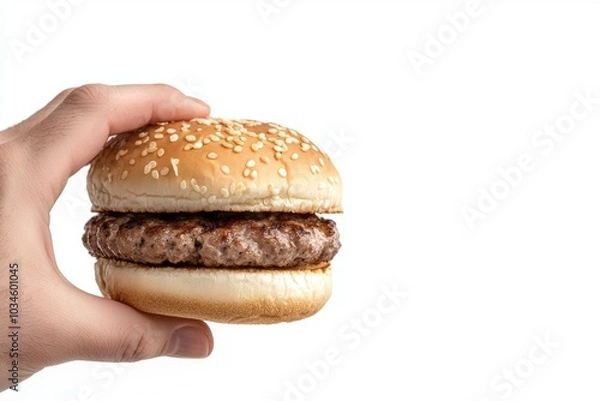 Fototapeta Burger or hamburger in advertising style. Cheeseburger in fast food concept. Background, selective focus and copy space