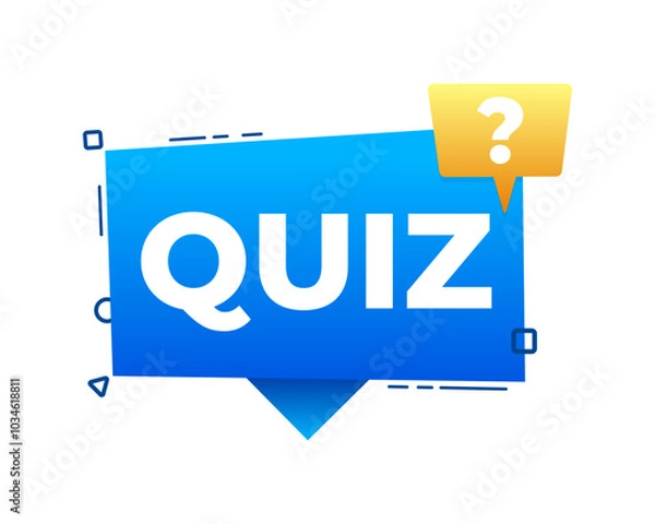 Fototapeta Blue and yellow speech bubble announcing online quiz