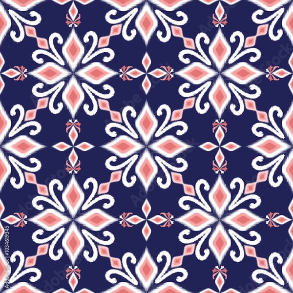 Fototapeta Ikat seamless floral pattern