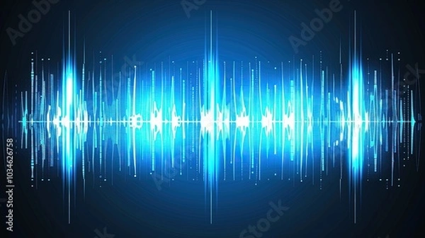 Fototapeta Blue Audio Wave with Ear Icon on Dark Background Representing Sound Waves and Listening Concept