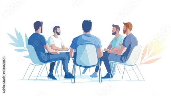 Fototapeta A group of men sitting around a table in a meeting