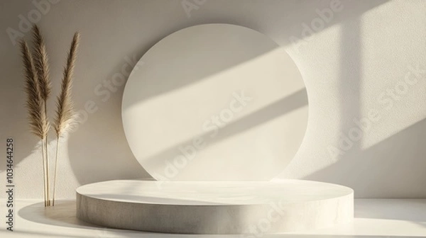 Obraz 3D rendering of a podium designed for product displays featuring an abstract minimalist backdrop with geometric shapes