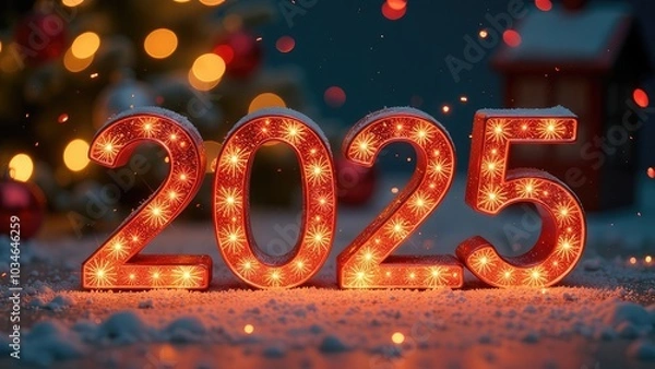 Obraz Modern number 2025 happy new year. Premium design for new year celebration.