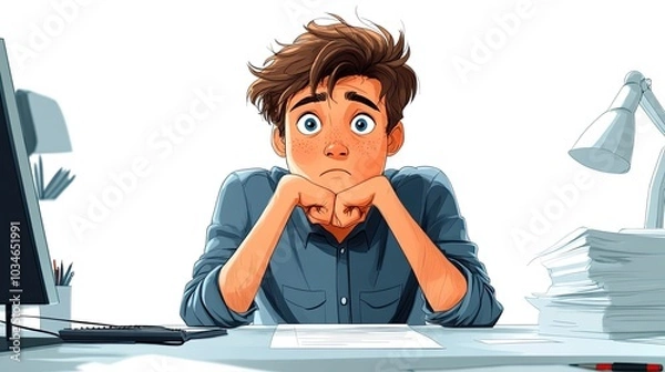 Fototapeta cartoon style laid off business person in pink slip concept depicts an individual who lost their job due to performance or financial issues