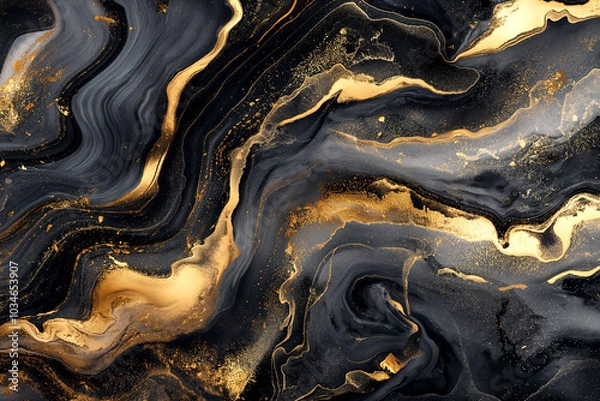 Fototapeta abstract black and golden marble background with a smudge grey effect and golden veins, abstract background, fake painted artificial stone texture